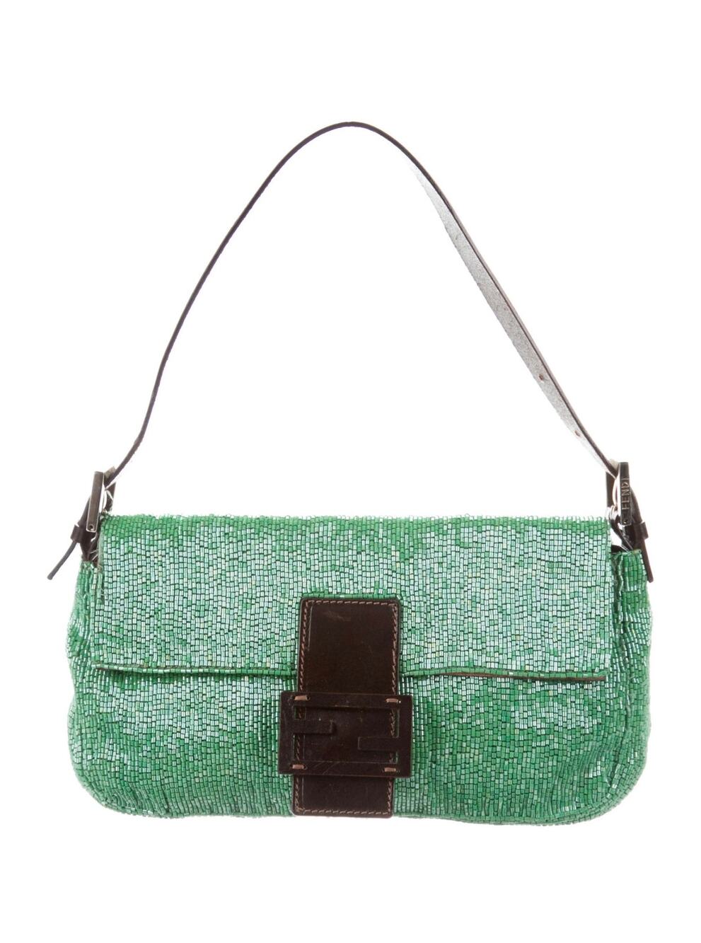 Auth Rare Fendi Green Beaded Baguette Bsg Rare